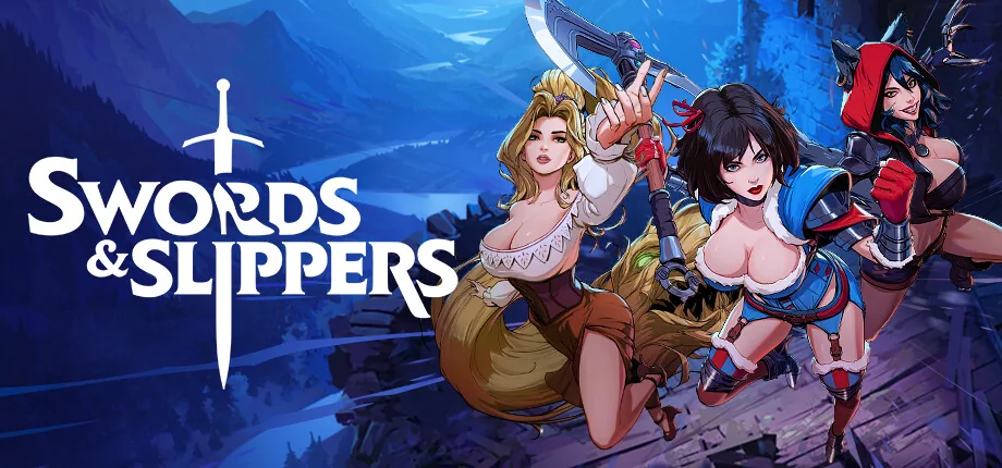 Snow White, Red Riding Hood and Rapunzel together in Swords & Slippers promotional key art